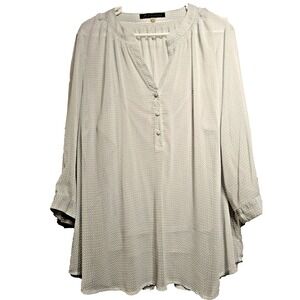 2 Pc Rose & Olive 1/4 Button Popover Top/Tank 2X Fabric Button V Neck 3/4 Sleeve